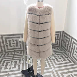 厂家皮草 定制外贸跨境新款欧美仿狐狸毛外套拼接中长款高档