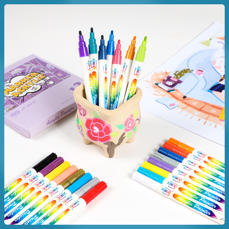 Juego completo de 120 colores marcador acrílico 2,0 cabeza redonda apilable impermeable inodoro arte cepillo Multi-propósito marcador