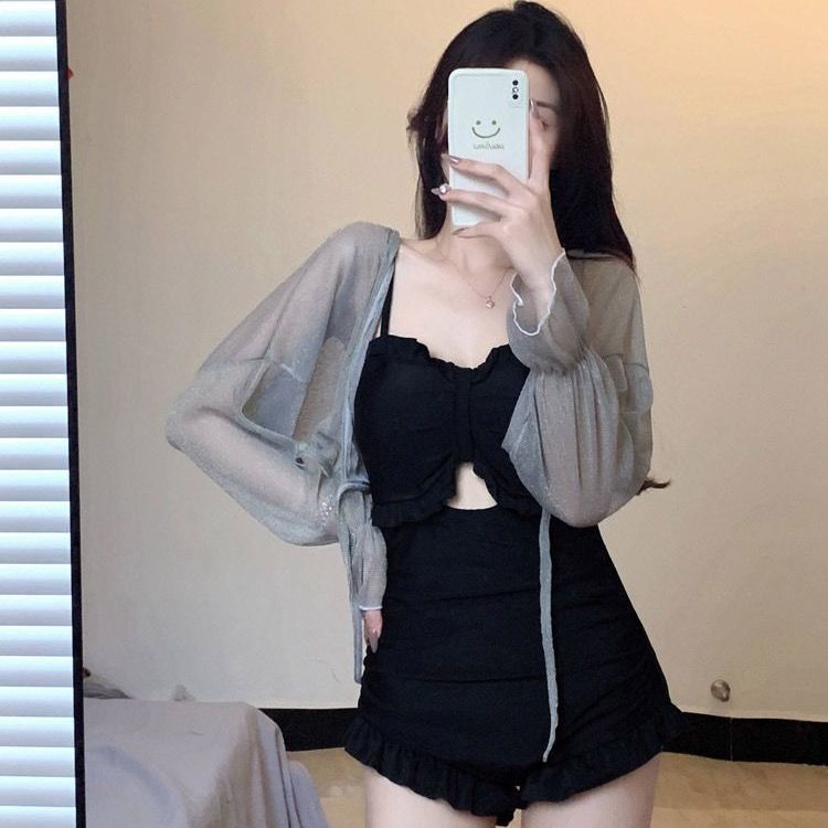 Women's Conservative One Piece Swimsuit Slimming Flattering for Small Busts Korean Style Vacation Sexy Polyester Spring/Autumn Summer_ecoleips.com