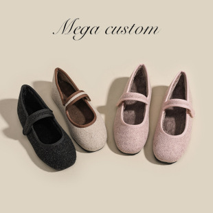 Girls' Furry Shoes 2025 Autumn and Winter New Flats Small Square Toe Velcro Soft Sole Outer Wear Fleece-Lined Cotton Shoes Grandma Shoes