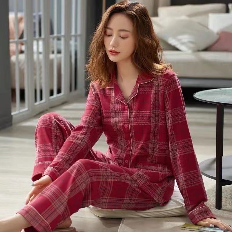 Mamá de mediana edad de manga larga pijamas de mujer 100% algodón de primavera y otoño de las mujeres mayores más el tamaño de otoño e invierno traje de desgaste para el hogar