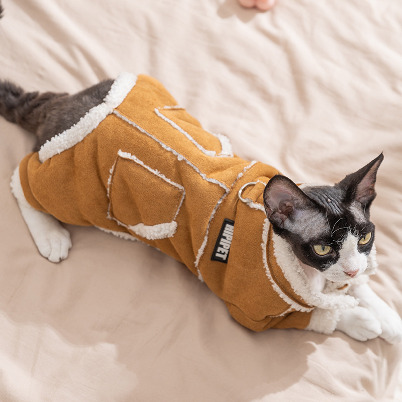 猫咪衣服秋冬季麂皮绒加厚保暖四脚棉衣德文猫幼猫幼犬宠物衣服|undefined