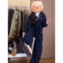 日系复古休闲运动服套装女春秋学院风宽松百搭短款卫衣卫裤两件套