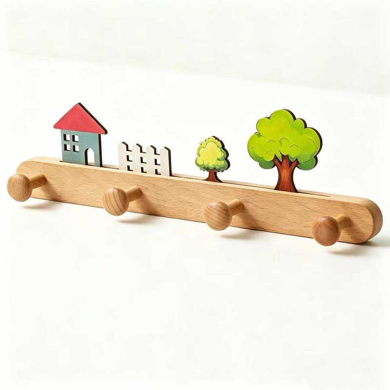 Creative wall-mounted solid wood hooks for hanging clothes, home entrance hallway coat rack, ins-style wall-mounted decorative coat and hat hook Creative wall-mounted solid wood hooks for hanging clothes, home entrance hallway coat rack, ins-style wall-mounted decorative coat and hat hook