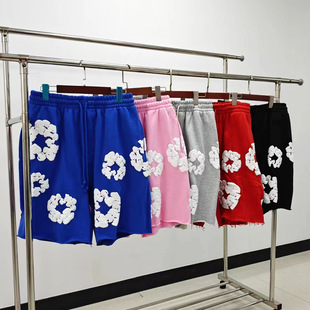 Cross-Border High-Quality Heavyweight Denim Tears Kapok Shorts Full-Print Foam Denim Tears Five-Quarter Pants Trendy