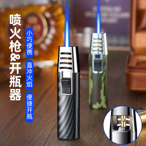 New direct blue flame spray gun metal body lighter compact cycle gas ignition bottle opening dual-use wholesale cross