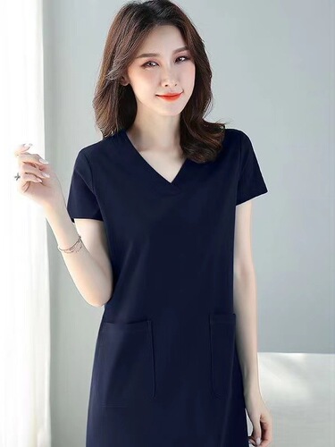 2025 pure color medium and long women's summer short-sleeved collar loose large size dress twisted silk linen pockets high waist dress for women