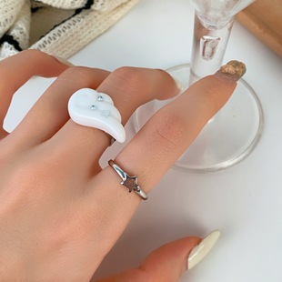 Korean Style Simple Rhinestone Angel Wings Open Ring Childlike Cute Star Ring Index Finger Ring Versatile for Women