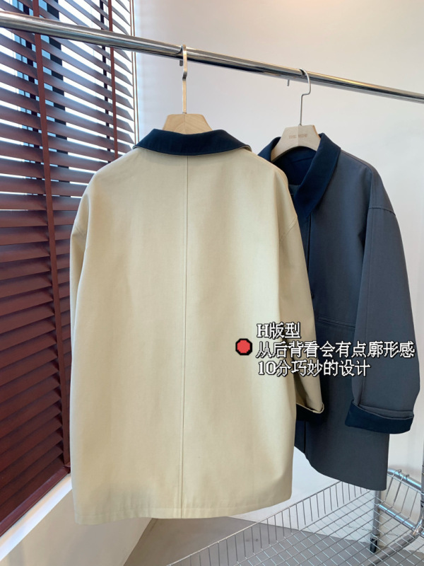 客供面料立裁挺括有筋骨撞色翻领落肩袖日系工装休闲风衣女秋新25|undefined