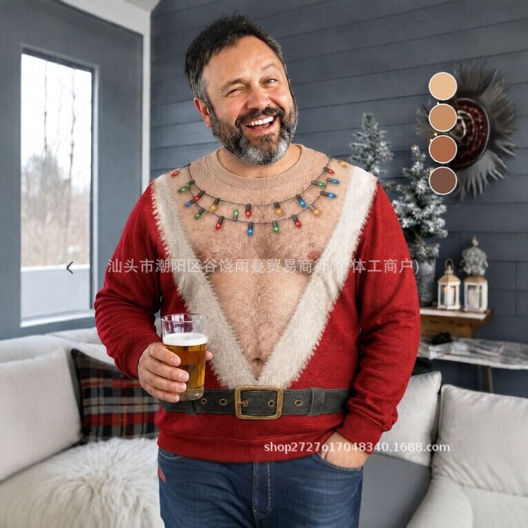 Funny Christmas Sweater Santa Claus Shows Off His Abs Custom Funny Ugly Sweatshirt