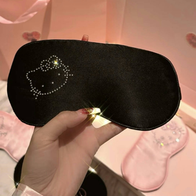 卡通Kitty 烫钻猫头丝滑仿真丝眼罩夏季透气遮光护眼罩女睡眠眼罩|undefined