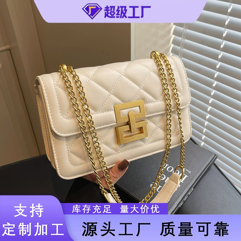 Новая легкая роскошная сумка через плечо с нишевой текстурой, сумка с ромбической цепочкой, женская классическая сумка через плечо в стиле ретро, ​​модная и простая для поездок на работу