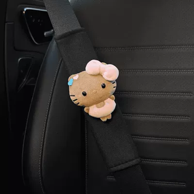 Seat belt shoulder pad Kitty Seatbelt Shoulder Pads - exquisite-face-black-leather-pink-knot-kt-black-shoulder-protector-1-pack