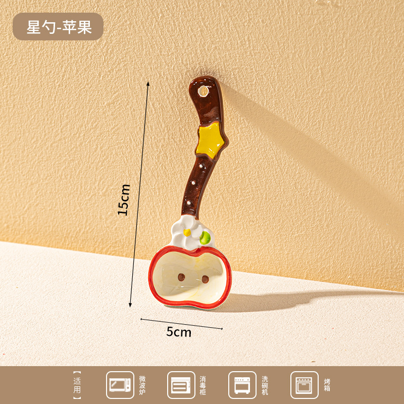 Cuchara de mango largo de manzana de dibujos animados adorable comida especial para niños dulces caseros cuchara de yogur de cerámica de grado alimenticio