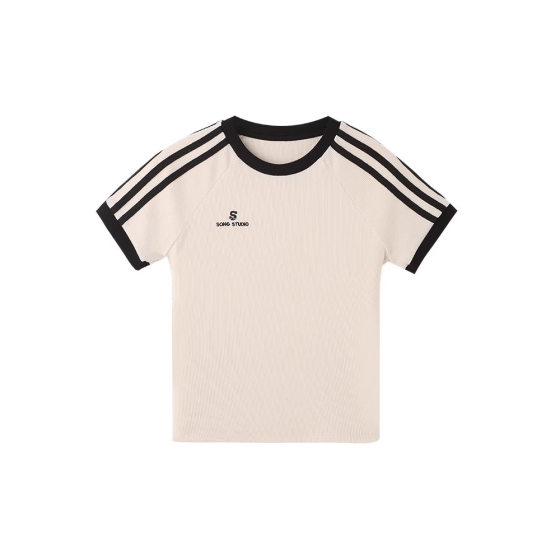 New Style Striped Shoulder Short-sleeved T-shirt Women's Summer Dress Design Hot Girls Slim-fit Slim-fit White T-shirt Short Top Women's
