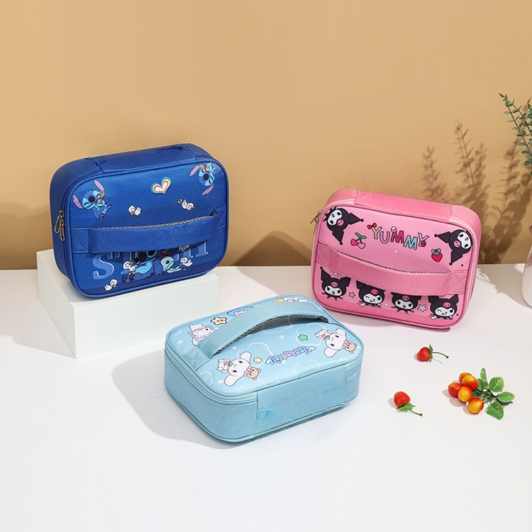 Student Cute Cartoon Square Insulated Bag Kuromi Cinnamon Dog Satchel Aluminum Foil Lunch Bag Oxford Cloth with Rice Bag