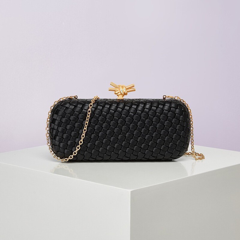 Cross-Border Chanel-Style B Brand Pu Woven Evening Bag Chain Clutch Bag European and American Big-Name Style Box-Shaped Crossbody Shoulder Bag