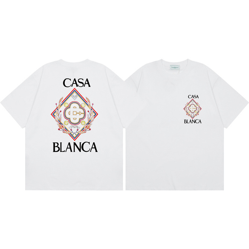 クロスボーダー2025夏服カサブランカドア枠ロゴプリント男女ゆるい半袖tシャツ重ポンド綿|undefined