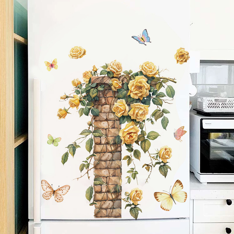 Cross-Border Yellow Rose Decoration Toilet Bathtub Living Room Bedroom Study Kitchen Entrance Self-Adhesive Removable Wall Sticker