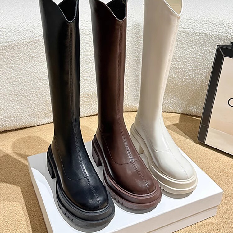 White Long Boots for Women 2025 New Style Slimming Thick-Soled Height-Increasing V-Cut High Boots Slim Boots Riding Boots White Long Boots for Women 2025 New Style Slimming Thick-Soled Height-Increasing V-Cut High Boots Slim Boots Riding Boots