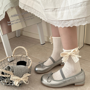 Lace Big Bow Bone Socks Women's Mid-Length Socks Spring and Summer New Sweet Cotton Socks Korean Style Thin Ornaments Cotton Socks