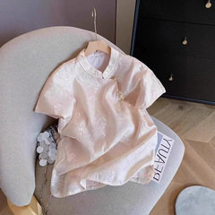 新しい中国風のピンクの甘いスタンドカラー刺繍改良されたチャイナドレスシャツ女性の夏の国民風ニッチ痩身トップ