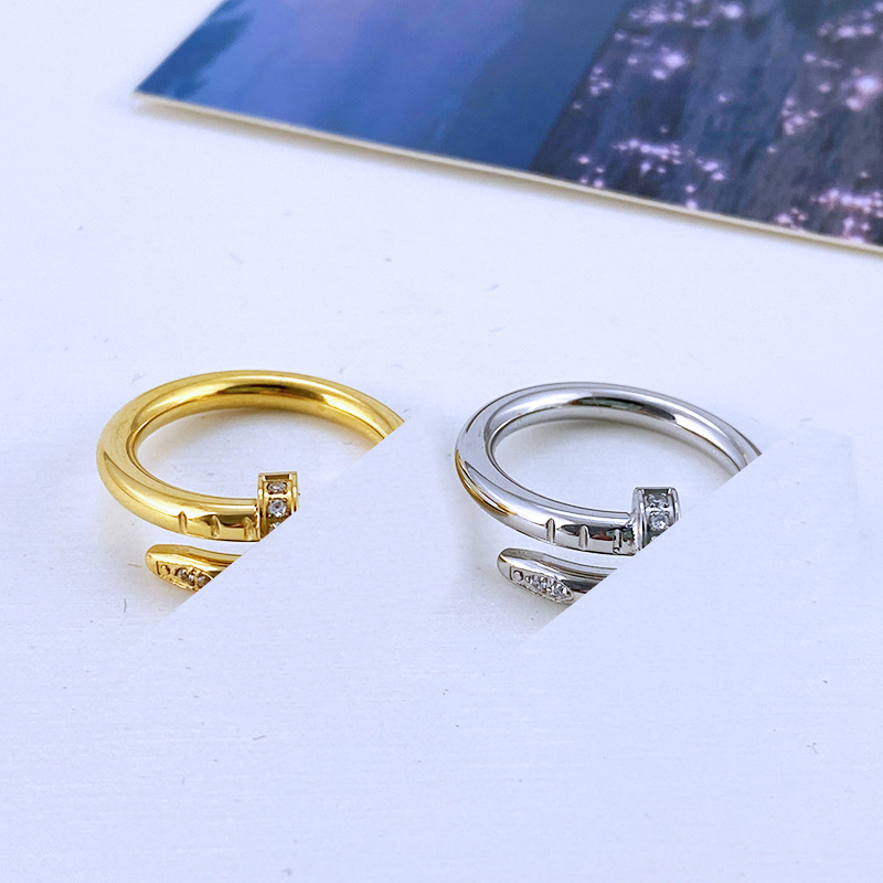 Foreign Trade Cross-Border Personalized Titanium Steel Stainless Steel Nail Ring Rose Gold Diamond Ring European and American Fashion Simple Pair of Rings