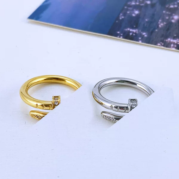 Foreign Trade Cross-Border Personalized Titanium Steel Stainless Steel Nail Ring Rose Gold Diamond Ring European and American Fashion Simple Pair of Rings