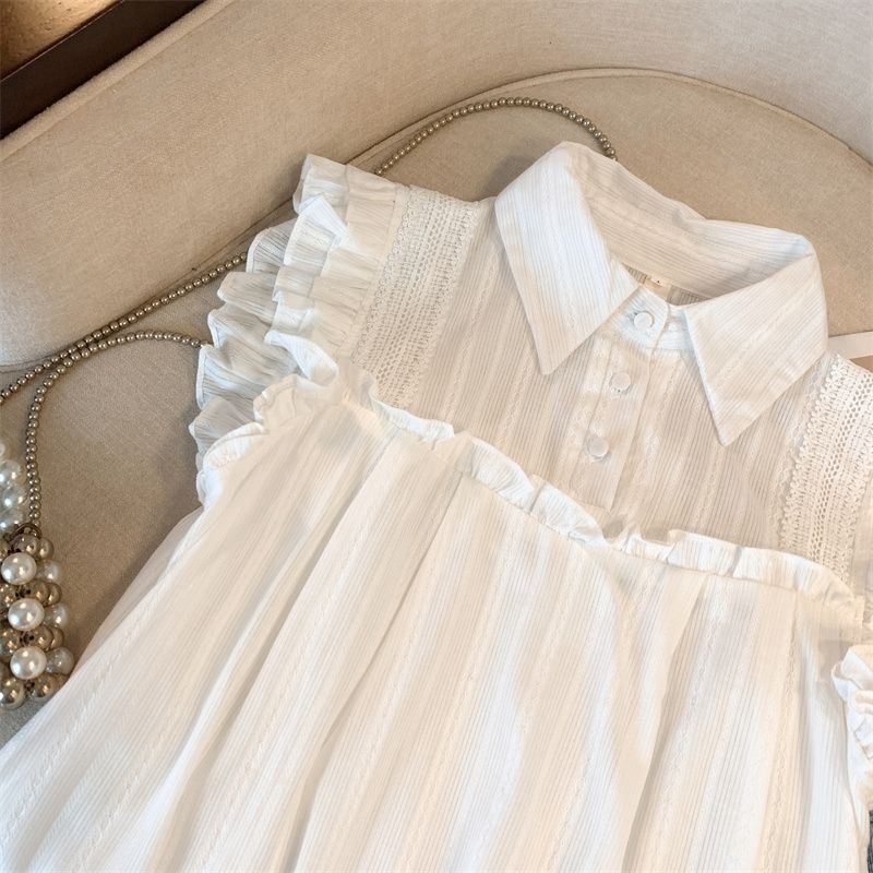 Summer White Cotton Sleeveless Shirt for Women, Gentle College Style, Versatile, Sweet, Age-Reducing, Fresh, Lace, Loose Shirt