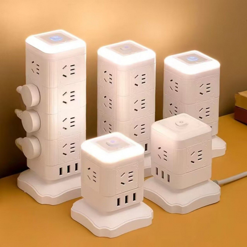 桌面插座立式多功能usb排插家用办公宿舍多孔插排插板夜灯接线板