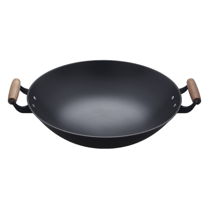 Sartén Cóncava para Cocina de Inducción, Sartén de Hierro Fundido Lu Chuan, Sartén de Hierro Crudo, Sartén de Fondo Redondo, Sartén Antiadherente para Estufa de Gas de Doble Asa, Estilo Tradicional.