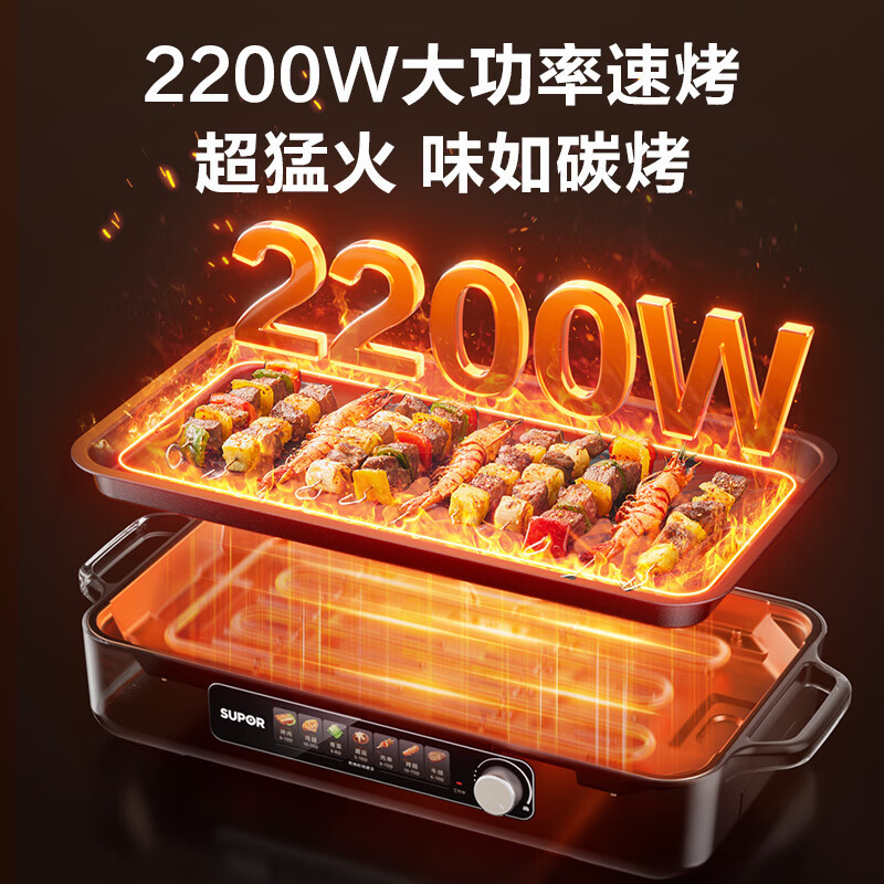 苏泊尔电烧烤炉家用3-6人大电烤盘室内不粘轻烟多功能煎饼烤肉机|undefined