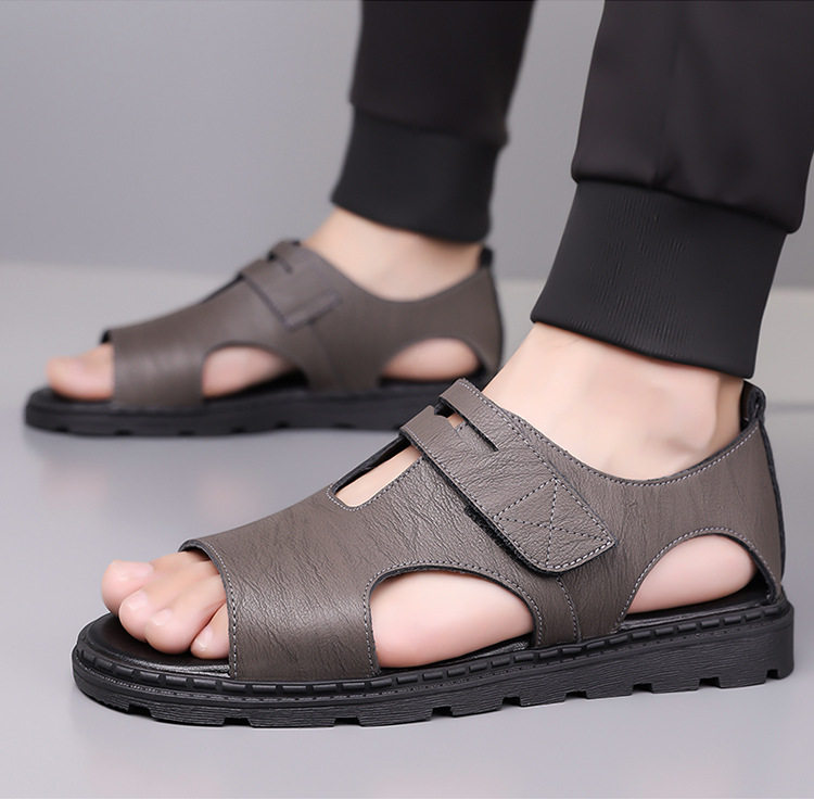 Dép sandal nam quai ngang kiểu La Mã, da mềm chống trượt, quai dán, đi ngoài trời mùa hè — Màu nâu, màu xám, màu đen chi tiết 20