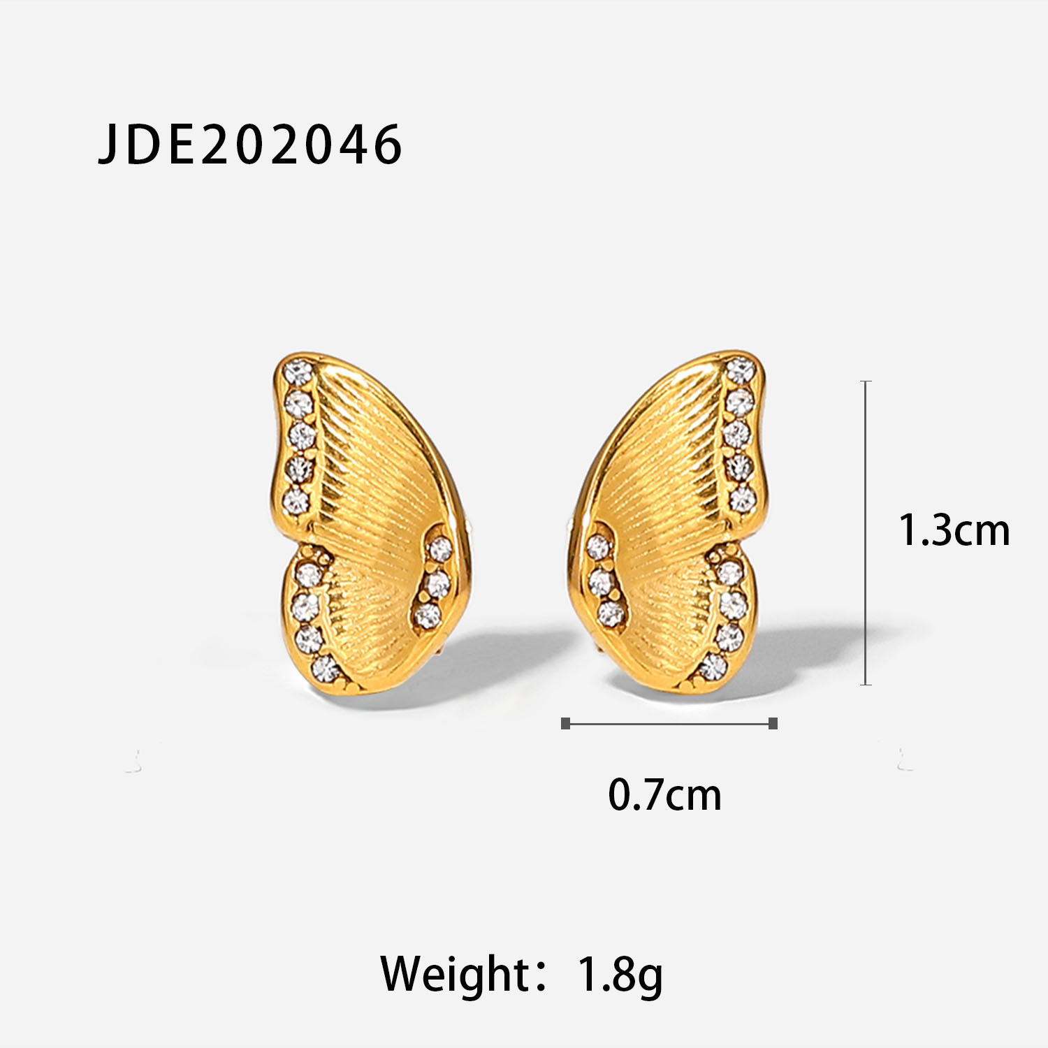 Fashion 18k Gold Stainless Steel Geometric  Butterfly Wings Inlaid Zirconium Stud Earrings display picture 6