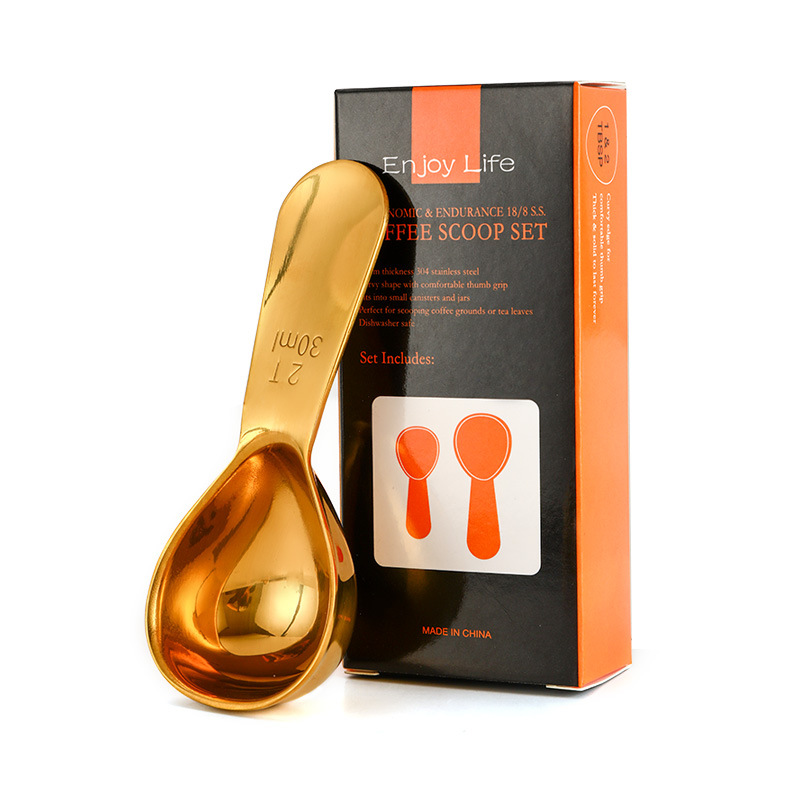 Cuchara de café en polvo de acero inoxidable 304 caliente transfronteriza con escala 30ml15ml herramienta para hornear cuchara de medición de granos de café