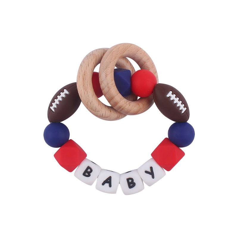 Nuevo bebé suministros de dibujos animados rugby mordedor chupete cadena calmante bebé DIY pulsera mordedor conjunto de dos piezas