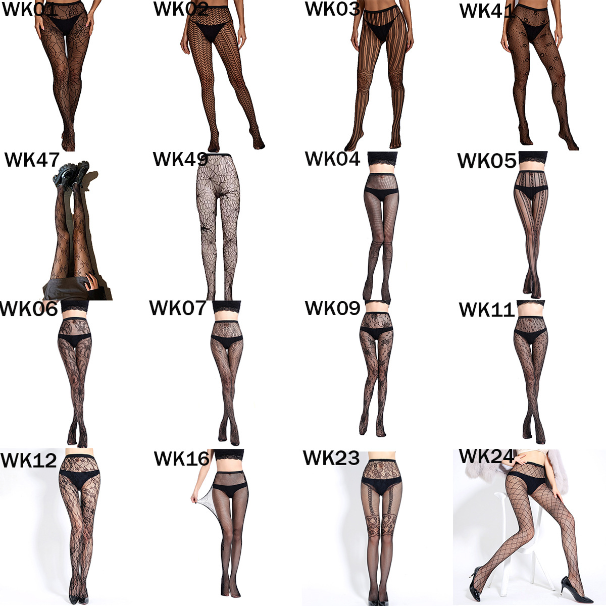 Medias sexys estilo europeo y americano Benqian, pijamas nuevos transfronterizos, lencería sexy para parejas de Halloween, medias de rejilla huecas y lindas serie WK