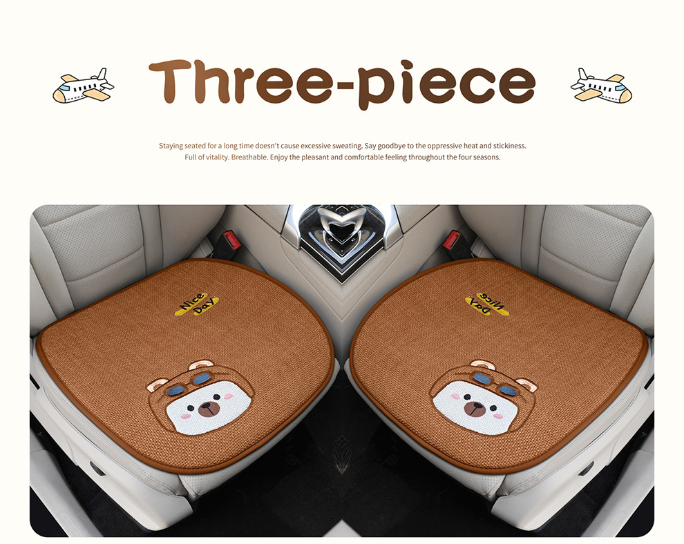 Four Seasons Universal Linen Three-Dimensional Cartoon Flying Bear Car Cushion Cute Internet Celebrity Linen Car Cushion Multi-Piece Set