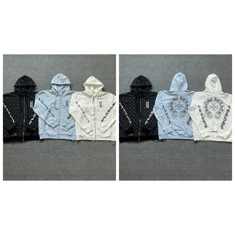 正規版スポット卸売24ss貿易トレンドブランドCHクロウ純綿テリー男女兼用ジッパーフード付きスウェットシャツ|undefined