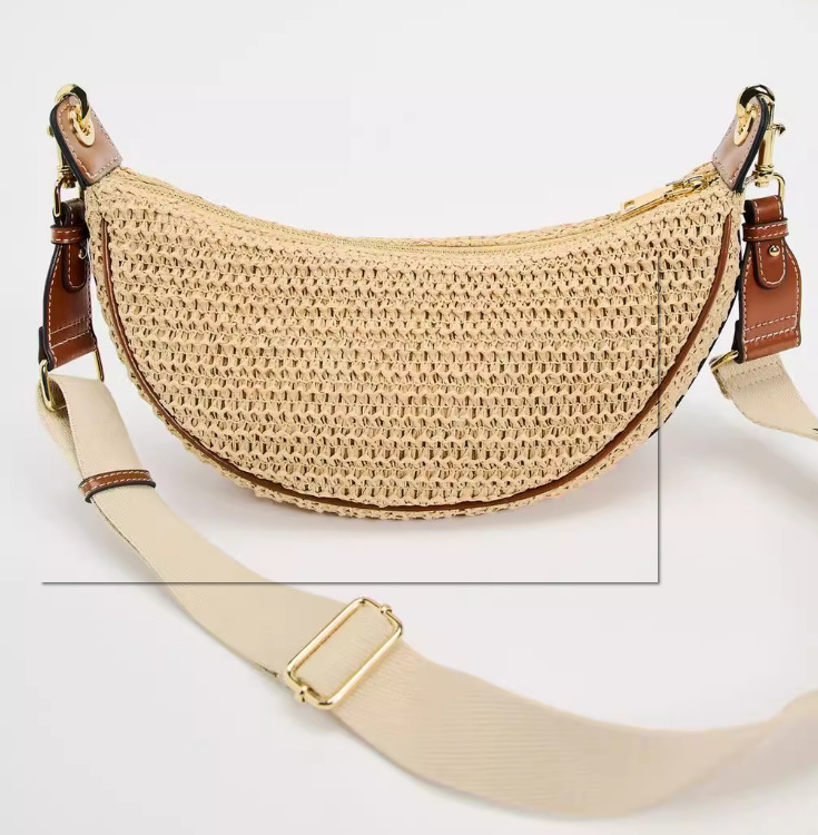 Nieuw product Dames Single Casual Cross Shoulder Underarm Dumpling Grass Woven Crescent Half Round Bag_voghion.com