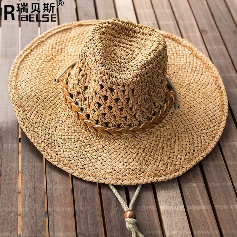 儿童太阳帽草帽男遮阳春夏季男士出游男童西部牛仔防晒帽夏亲子帽