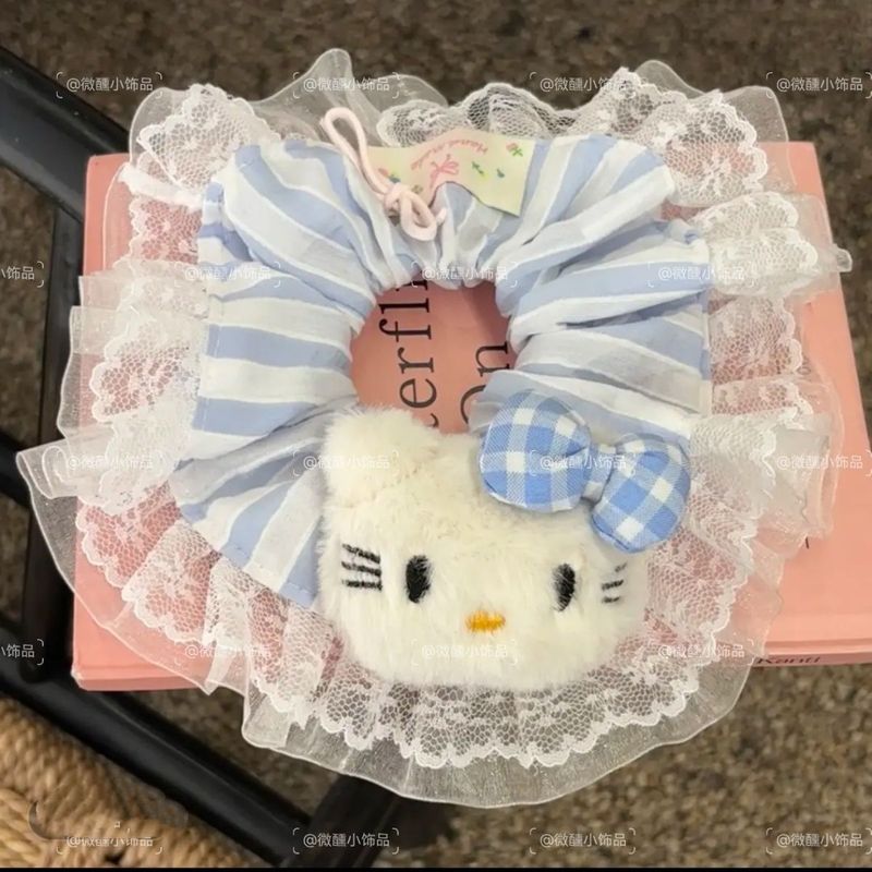 新款可爱猫咪牛仔肠圈发圈日系甜美高颜值少女马尾发绳皮筋发饰|undefined