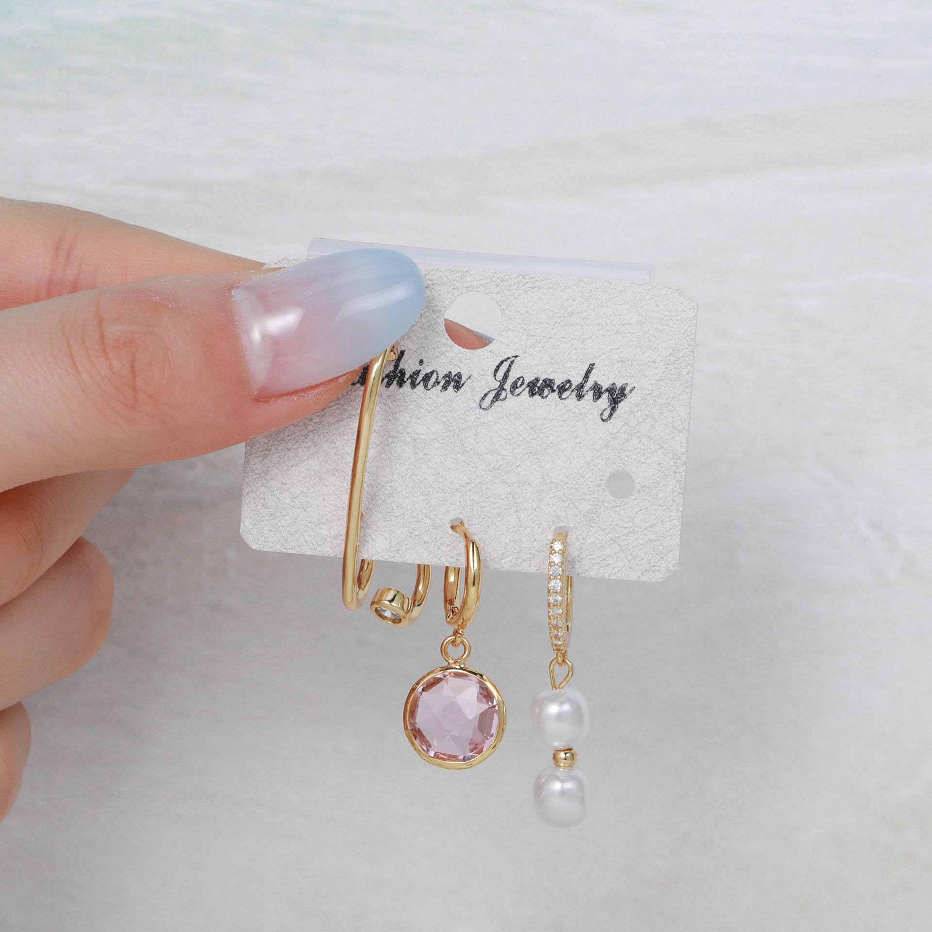 18K Gold Micro Inlaid Zircon Three-Piece Earrings Set