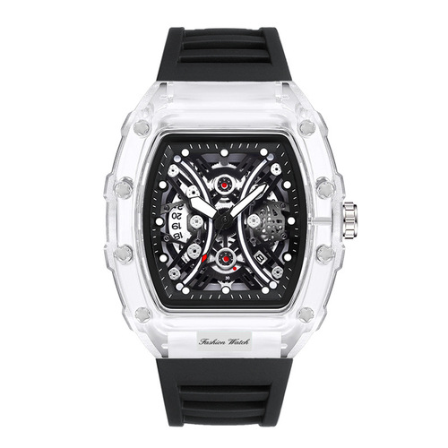 Kingston brand cross-border transparent silicone quartz watch fashion waterproof tonneau type men's watch wholesale