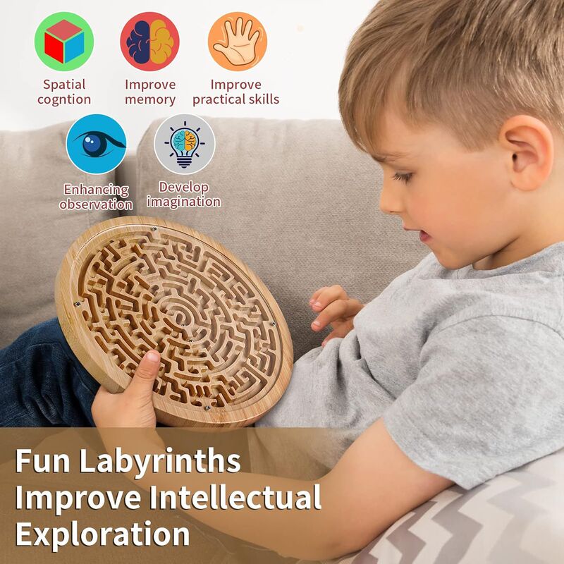 Cross-Border New Product Wooden Maze Game Brain Teaser Fun Game Intelligence Development Solid Wood Round Maze
