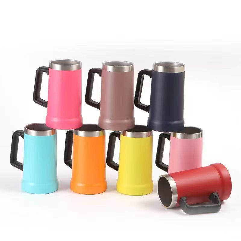 Insulated Stainless Steel Beer Mug With Handle, Large Capacity_voghion.com