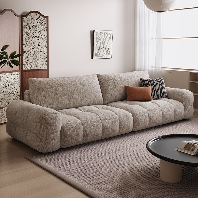 Chenille Velvet Sofa French Cream Style Living Room Straight Row Small Apartment Anti-Cat Scratch Cloth Sofa Wood
