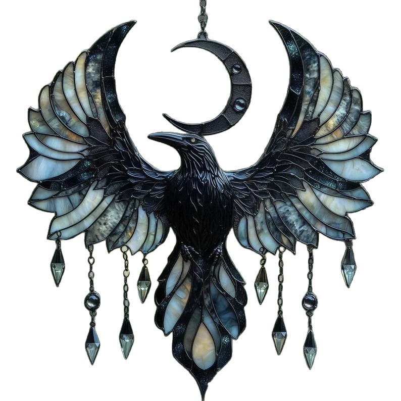Nuevos productos transfronterizos Crescent Moon Raven Acrylic Suncatcher cuervo trampa de sol