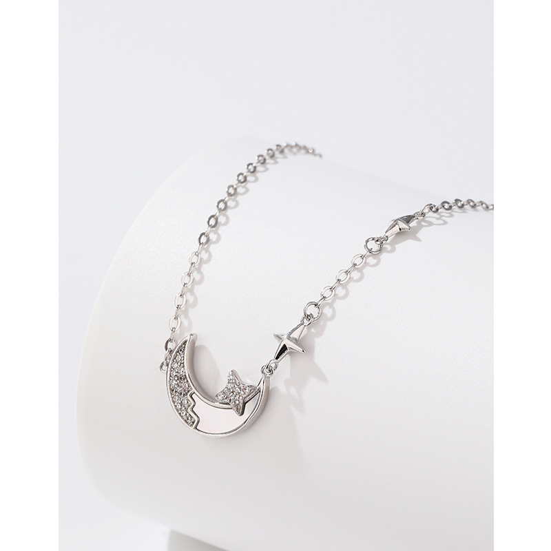 Blanco fritillary diamante estrella Luna Collar para mujer 925 plata esterlina nicho avanzado diseño sentido 2024 nuevo todo partido clavícula cadena