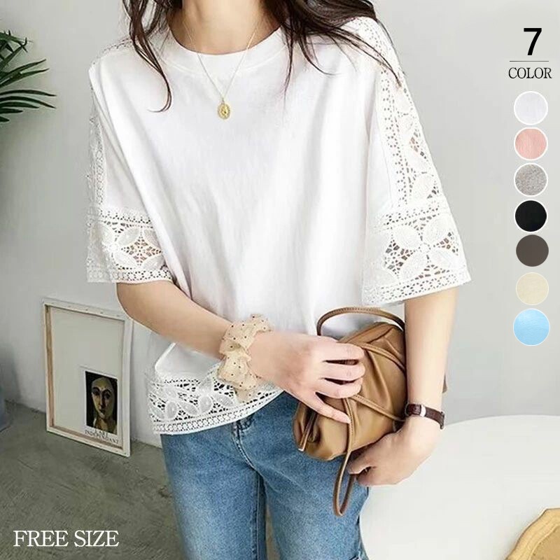 Factory Direct Sales 7 Colors in Stock 2025 Summer Japanese Style Pure Color Loose Pullover Five-Quarter Sleeve Round Neck T-Shirt Tops for Women